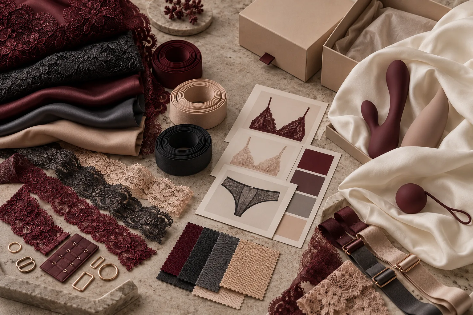 Strip intimate products, clusters and intimate product trays on a private sampling table